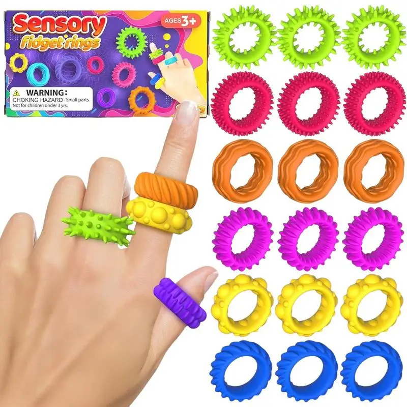 6pcs Acupressure Rings Spiky Sensory Finger Rings Set For Teens Adults Stress Reducer Massager Stress Relief Fidgets Toys