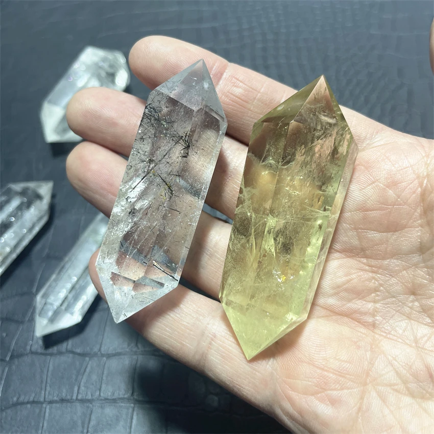 Varita de cristal de cuarzo estilo Vogel transparente de 6 caras de alta calidad, varita de doble punta de 6 caras, cristal curativo de Reiki espiritual inspirado