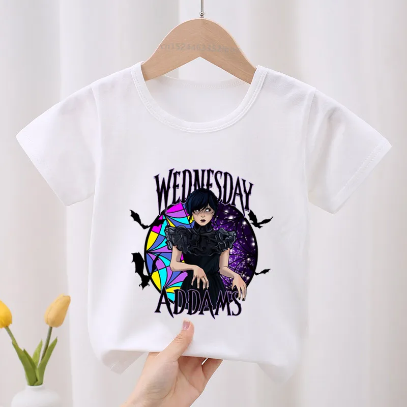 

New Hot Serials Wednesday Addams Kids T-shirt Fashion Children's Clothes Summer Baby Girls Clothing Boys Short Sleeve T shirts