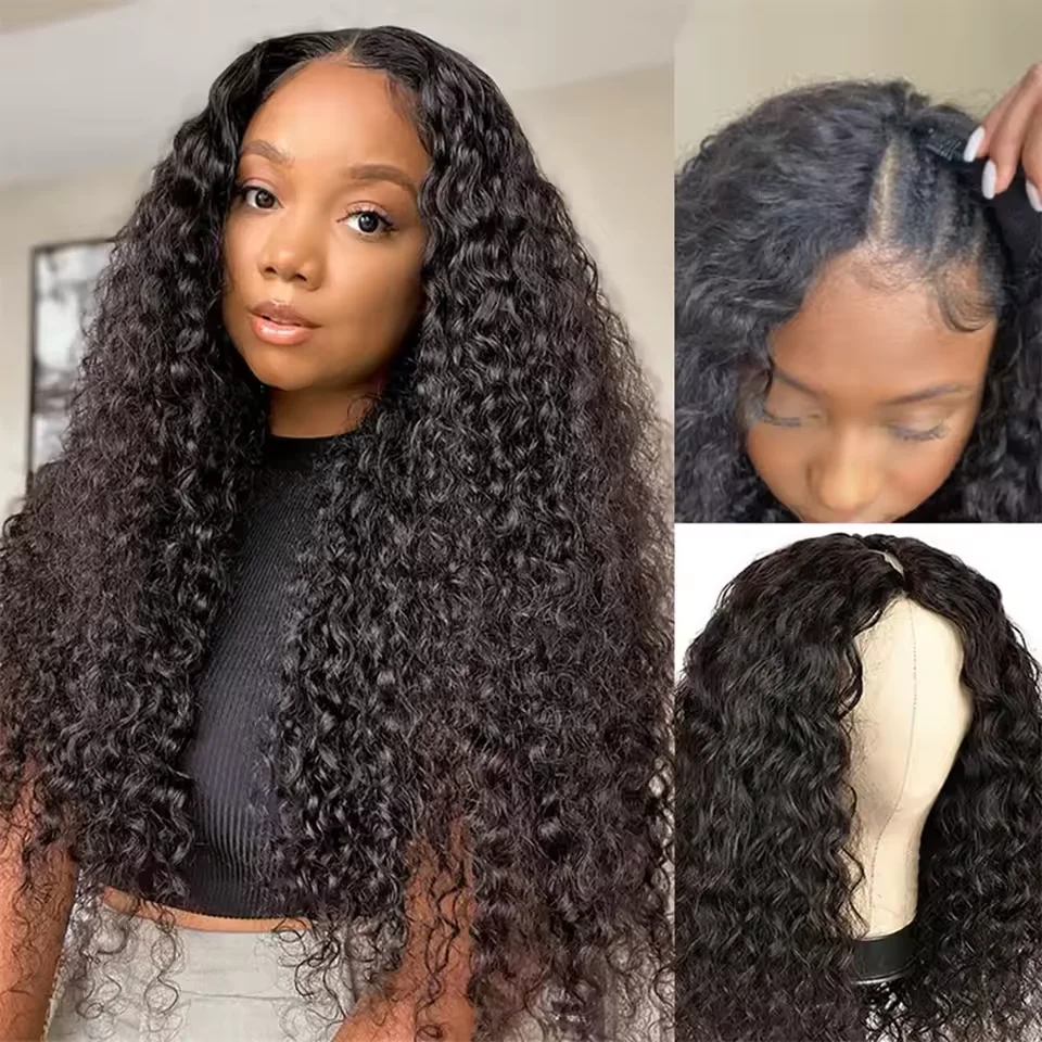 Kinky Curly V Part Wig 100% Human Hair Afro Curly V Part Human Hair Wigs for Women Brazilian Deep Wave Thin Part Wig on Sale