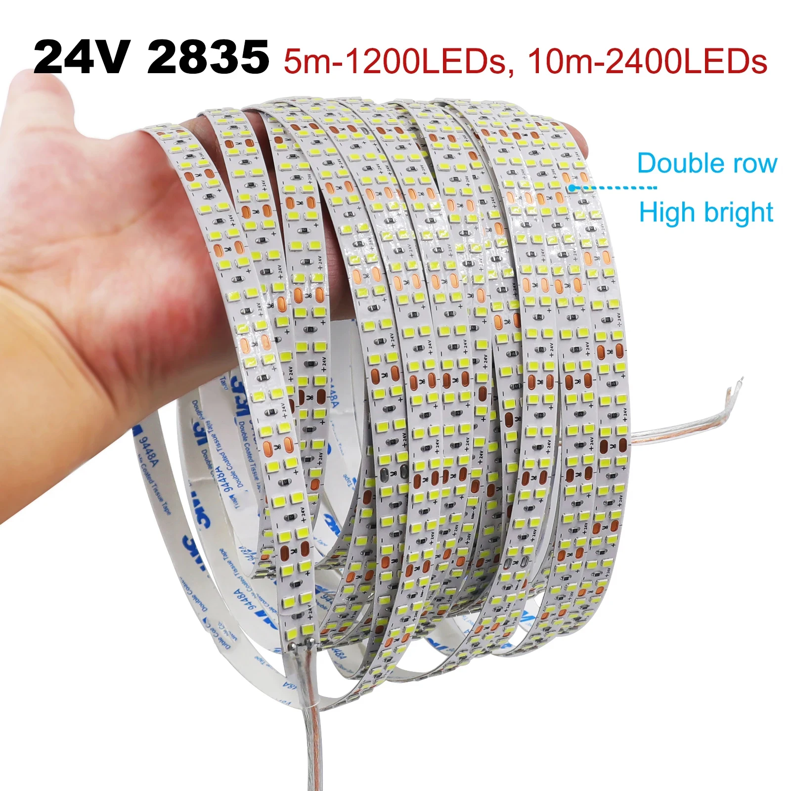 24V 10mm LED Strip SMD 2835 5M 1200Leds 10M 2400Leds Hight Bright Flexible LED Rope Ribbon Tape Light Warm/Natural/Cold White