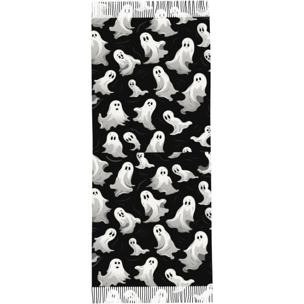 

Хэллоуин готический шарф с кисточками и принтом, теплый шарф, шаль, шарф с бахромой для мужчин, женщин, подростков, осенне-зимний праздничный подарок, сохраняет тепло