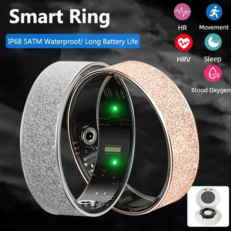 Smart Ring With Charging Case Heart Rate Blood Oxygen Monitoring Sleep Monitor 5ATM Waterproof Multi Sports Mode Women Men Ring