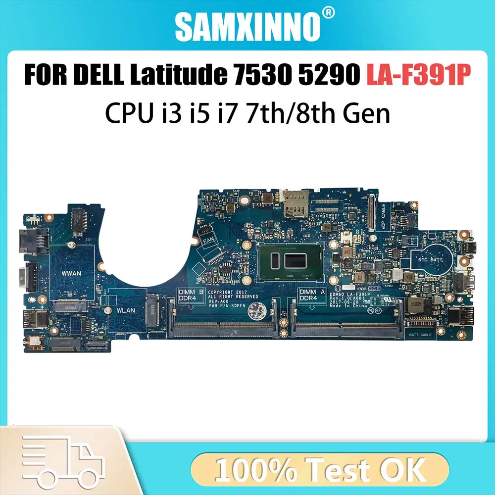 

Laptop Motherboard For Dell Latitude 7530 5290 02X71H 039GGH 0WHPNW 0GRNH7 LA-F391P Computer Mainboard CPU I3 I5 I7 7th 8th Gen