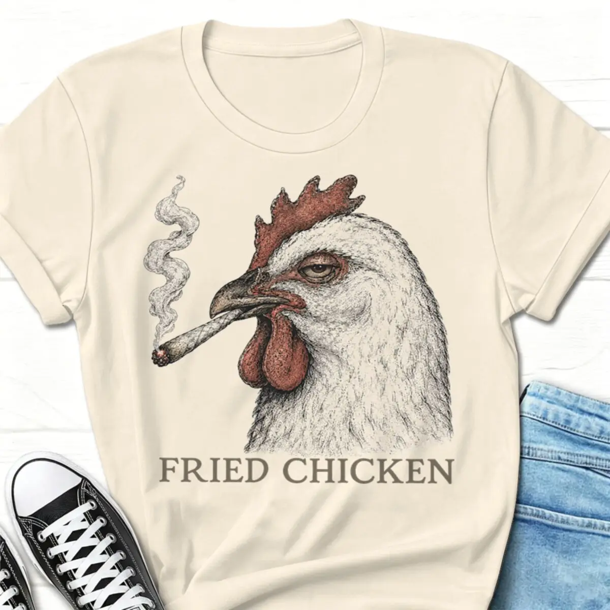 Fried Chicken Smoking Chicken Graphic T Shirt Men Women Funny Dark Humor Streetwear Casual Short Sleeve Tshirts Gifts