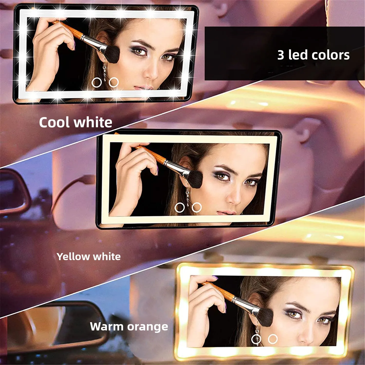 Auto-Innenspiegel, Sonnenblende, Platte, LED, HD, Make-up-Spiegel für Mädchen und Frauen, wiederaufladbares Fülllicht, universeller dünner Kosmetikspiegel