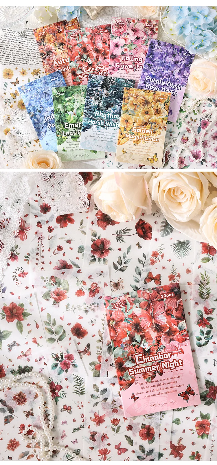 20 Sheets/pack Flower Images Die-cut Washi Sticker Book Watercolor Painting Plants Scrapbooking Creative Journal Collages