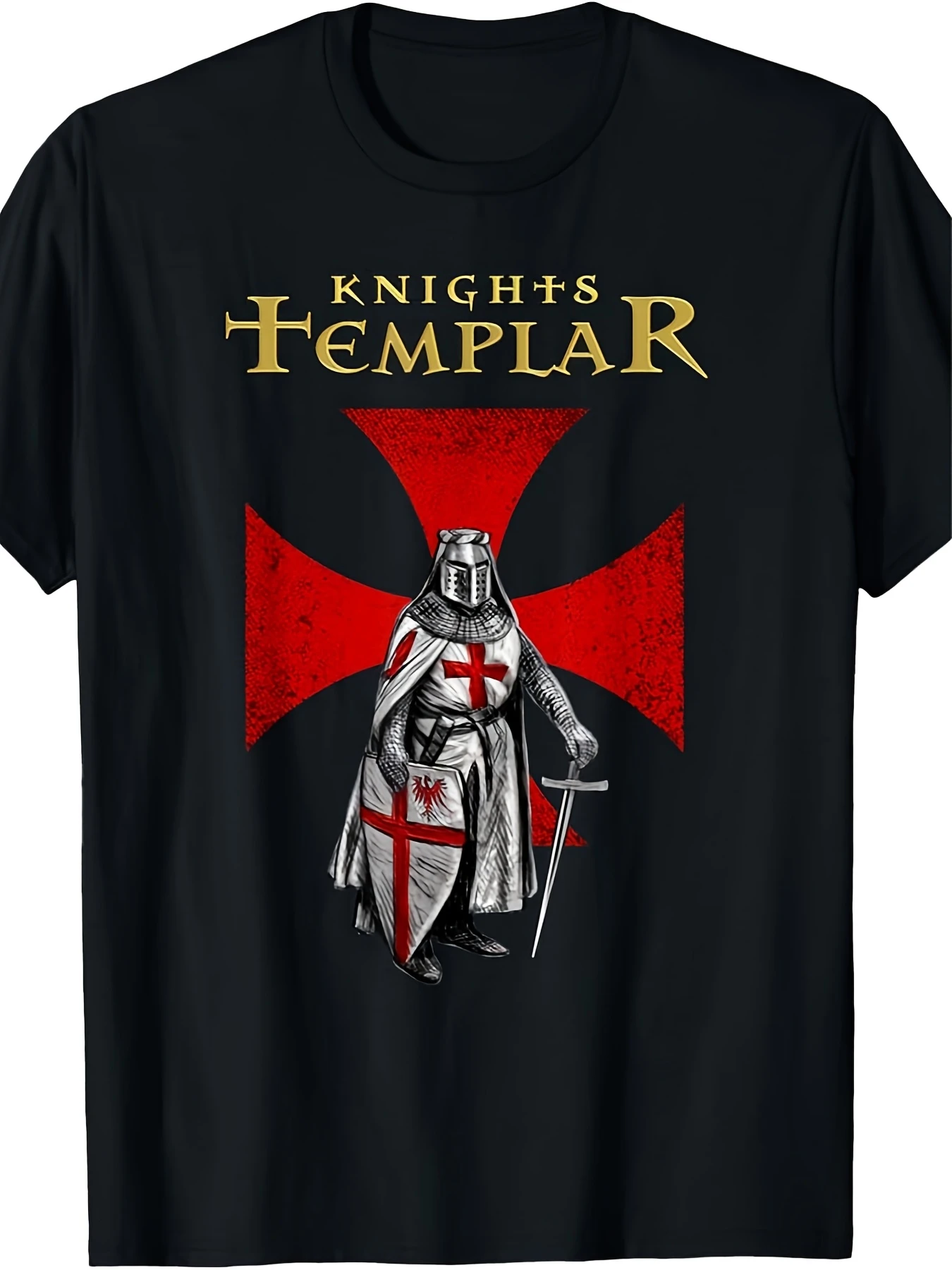 Men's 200G Heavyweight Knights of Christ Medieval Knight Cross Graphic TShirt A Humorous Design Reflecting