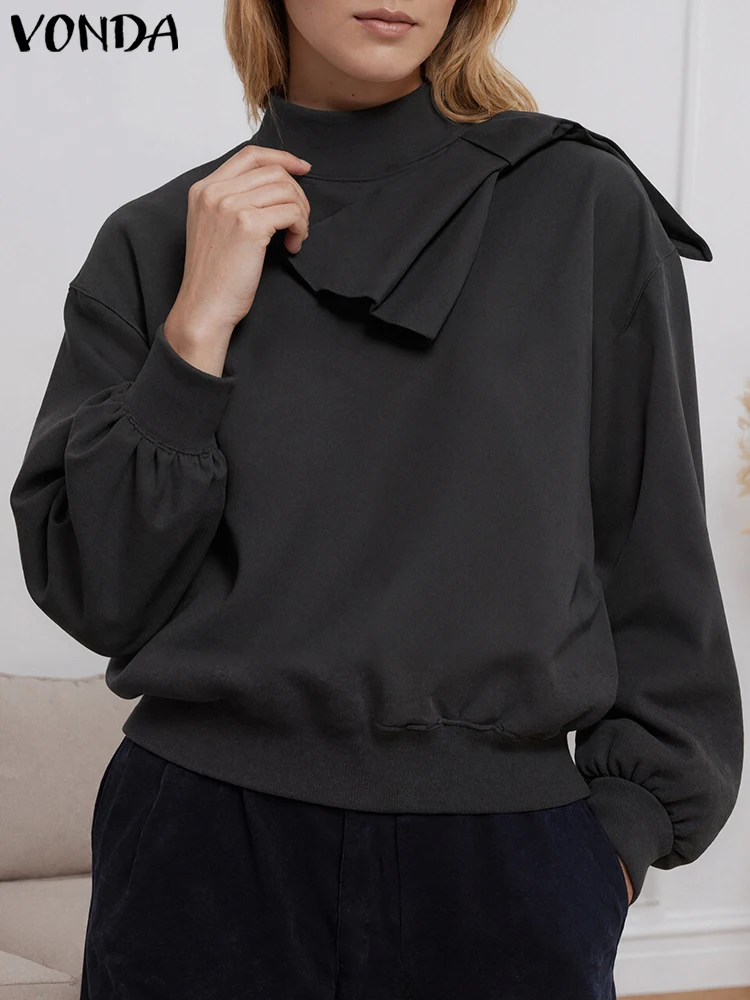 

VONDA размера плюс 5XL, зимние толстовки, женские повседневные свободные толстовки с длинными рукавами, однотонные пуловеры с большим бантом, 2025 г.