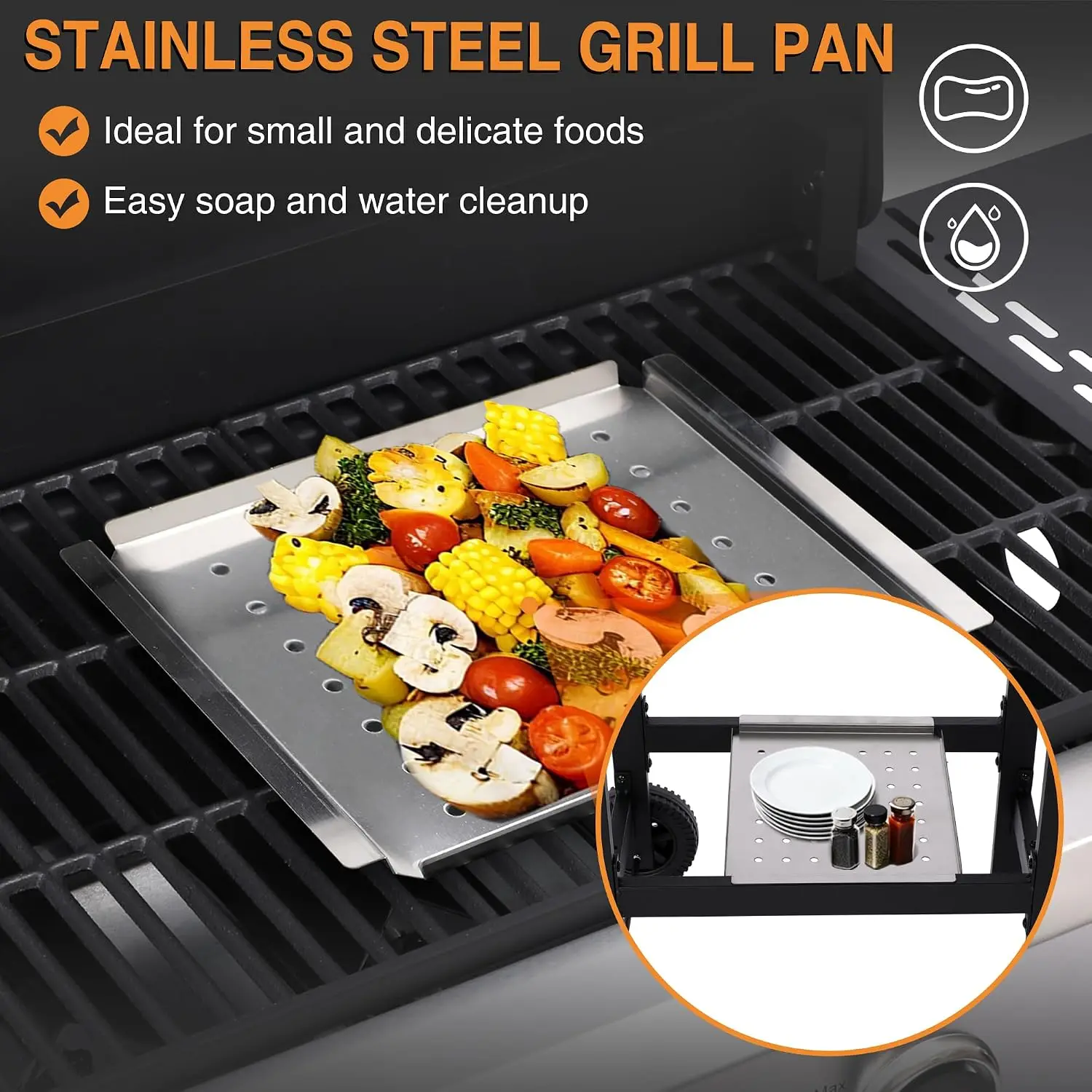 4 Burner Propane Gas Grill, Portable BBQ Grill with Cast Iron Grate & Griddle Pan, Folding Side Table for Camping Backyard, 4000