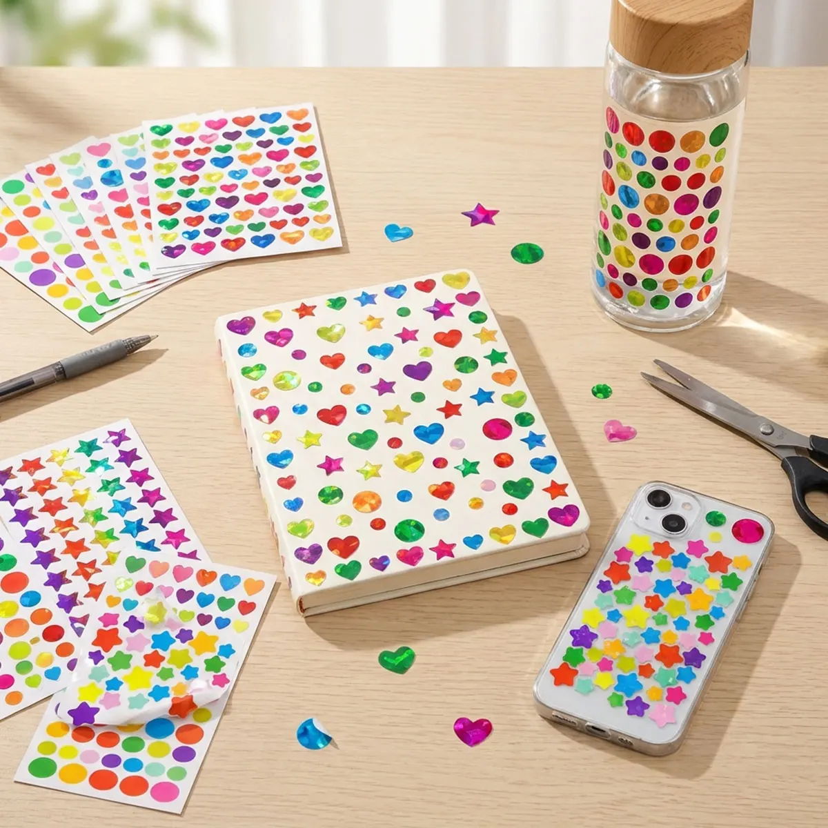 Glitzerndes Holografisches Belohnungsaufkleber-Set Runde Punkte Herz Stern Schüler Glänzende Glitzerfolie Verhaltens-Belohnungstabelle Scrapbook-Aufkleber – Detail 8