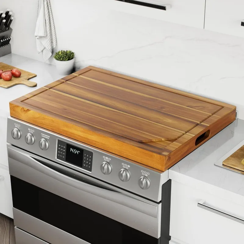

Noodle Board Stove Cover with Handles, 3 in 1 Wood Stove Top Covers Board for Gas Burners and Electric Stove, Wooden RV