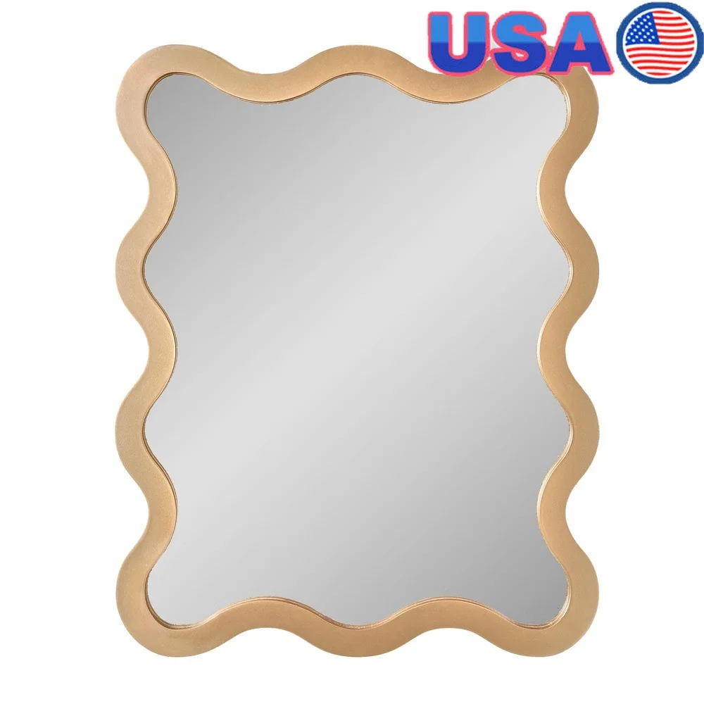 

Современное зеркало в волнистой рамке, 22x28, золото, универсальный настенный декор, вертикальный, горизонтальный, подвесной, простая установка, домашний акцент