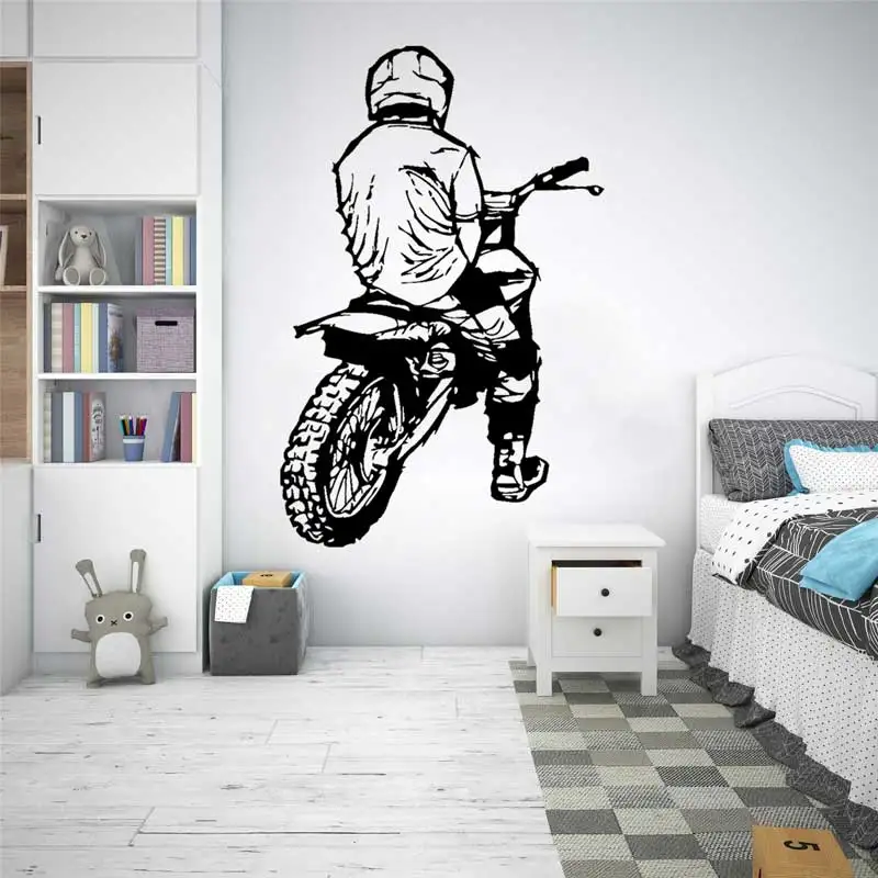 Motocross Wall Sticker Extreme Sports Mountain Motocross Rider Teen Boys Room Car Glass Decor Vinyl Wall Decal Gift For Kids M12