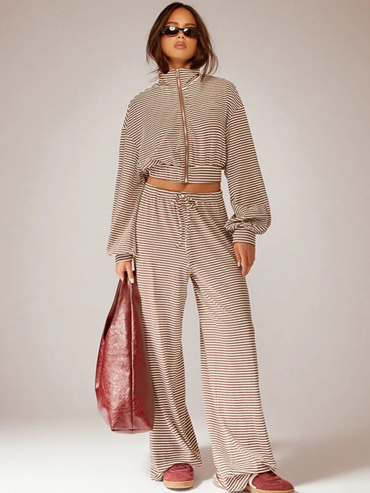Set da donna da 2 pezzi 2025 Nuovo arrivo Autunno Inverno Set coordinati Cerniera Giacca a maniche lunghe Top e pantaloni Abiti Abiti Abbigliamento