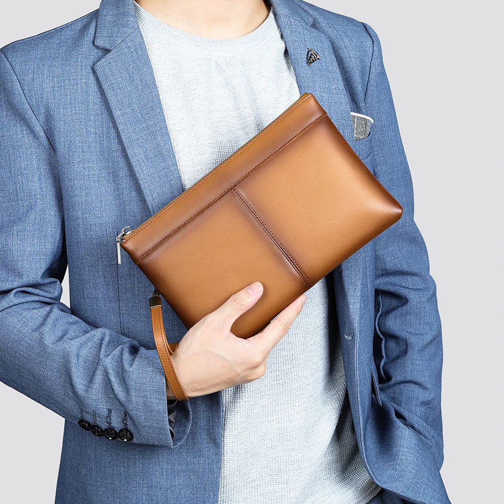 Genuine Leather Men\'s Clutch Bag Casual Man Handbags Luxury Brand Phone Bag Large Capacity Wallet Cowhide Business Bag Men