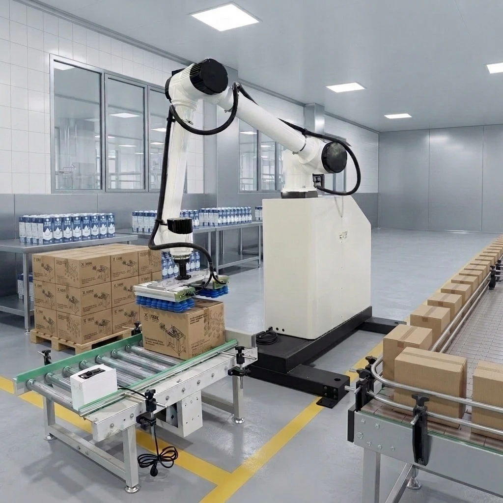 Bras robotique collaboratif automatique pour la palettisation, sans programmation, 24 heures, type mobile, aspiration stable, pour l'alimentation, les produits chimiques et les boissons