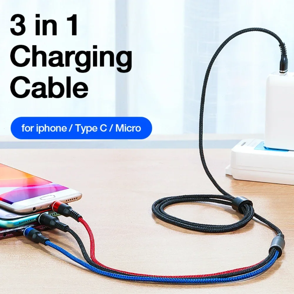 66W Cable USB C to Type C to Lighting PD Fast Charger Data 3 in 1 Quick Charging Cord For iPhone 14 13 12 Huawei  Samsung Xiaomi