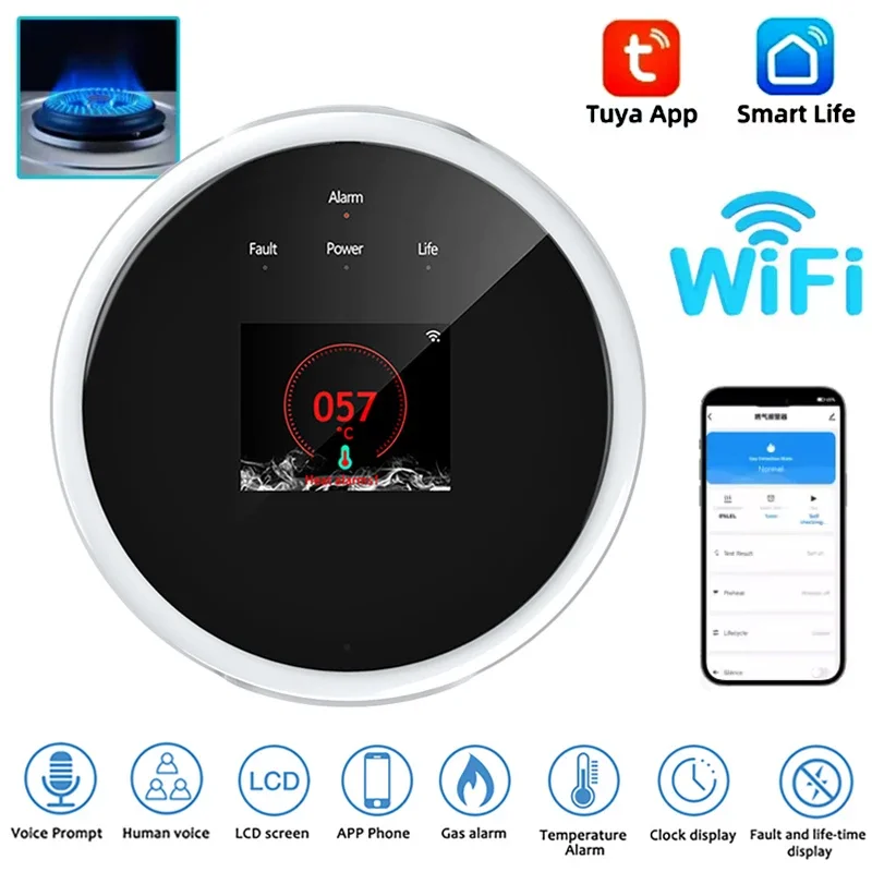 2.4G Wifi Natural Gas Sensor Combustible Household Smart LPG Gas Alarm Detector Leakage Sensor Wifi Temperature Detectors