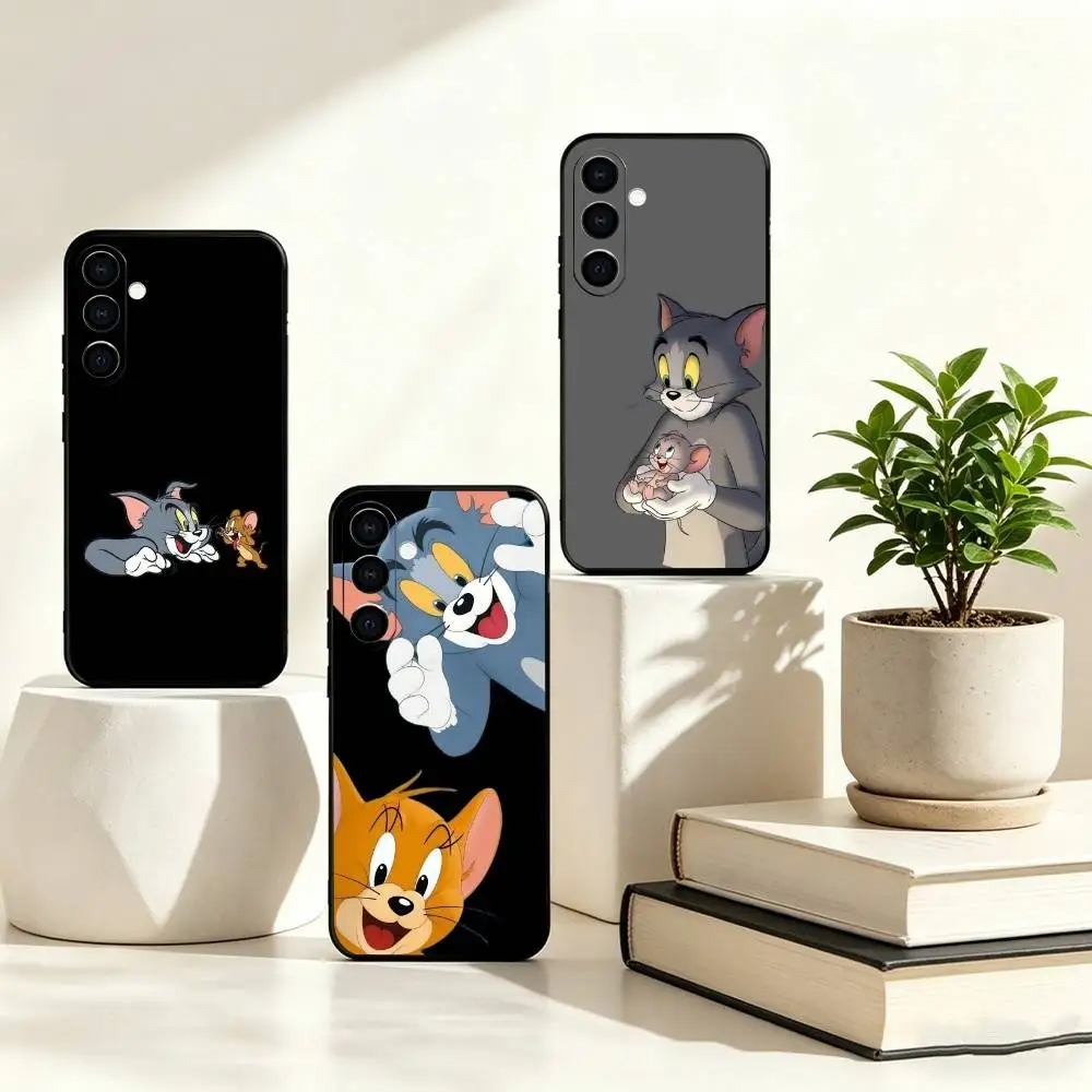 C-Cute cartoons TomS and JerryS Phone Case For Samsung Galaxy A73,A72,A71,A70,A53,A52,A51,Soft Silicone Black Cover