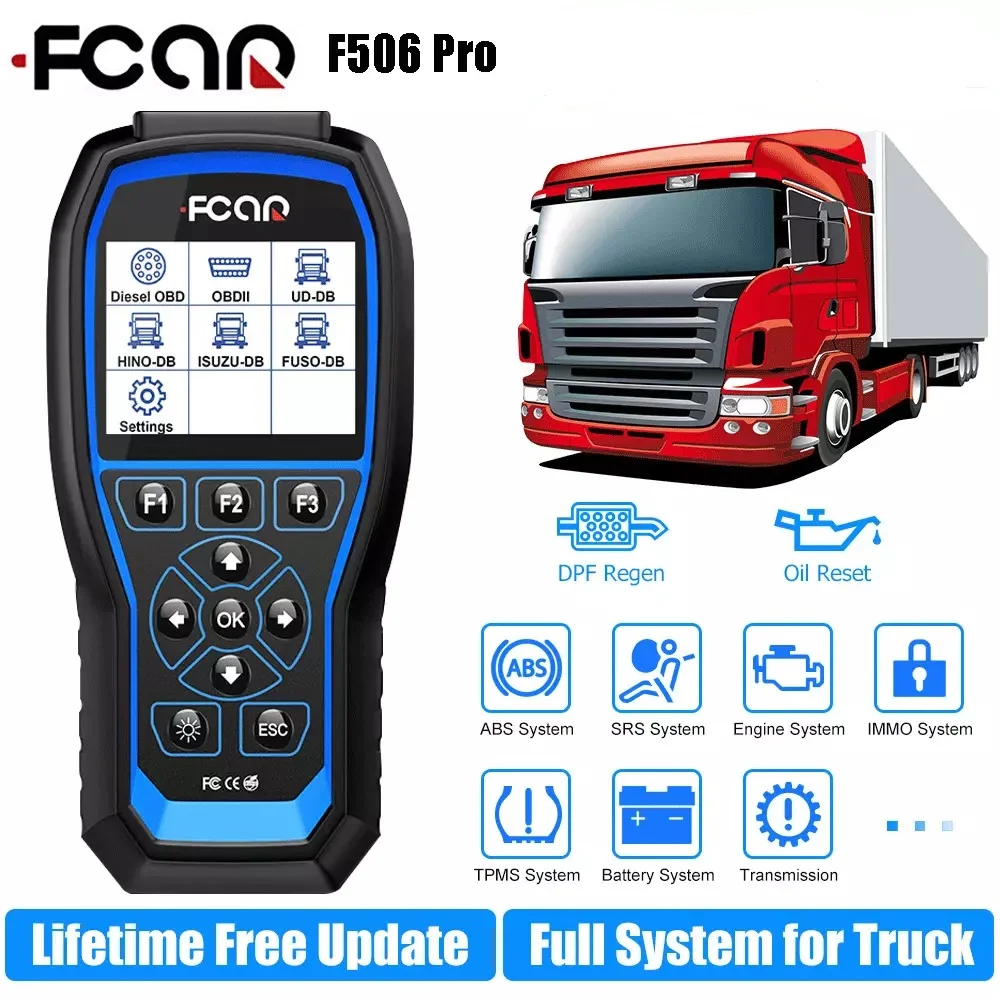 Fcar F506 Pro Heavy Duty Truck Diagnostic Tool Professional OBD2 Scanner DPF Oil Reset Auto Diagnostic Scanner for Truck and Car