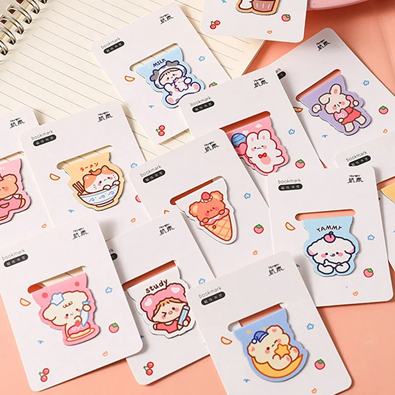 5 قطع لطيف الكرتون الدب المغناطيسي المرجعية ورقة كليب Kawaii أرنب طالب القرطاسية الكتب علامة من صفحة مدرسة مكتب التموين