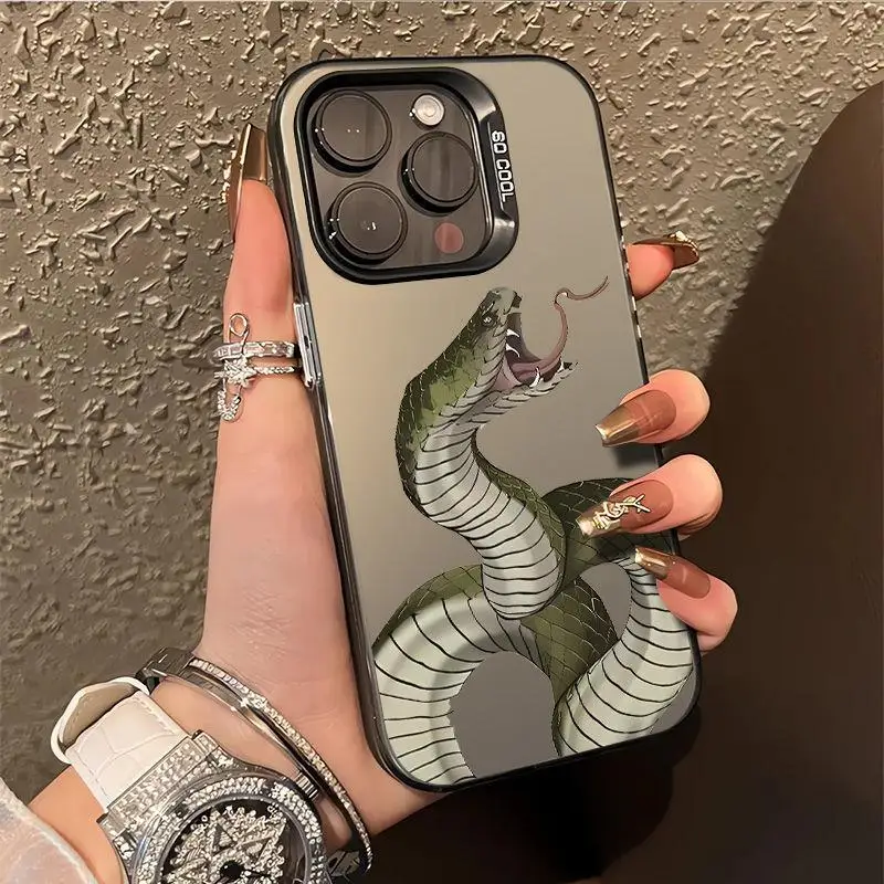 

A large blue snake design phone case for iPhone 16 15 14 13 12 11 Pro/ Max/Plus shock-proof rear cover anti-fingerprint