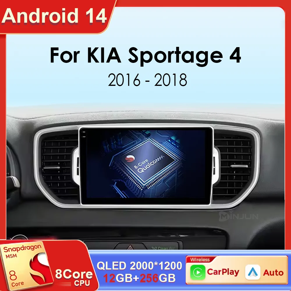 

9 "Android 14 автомобильный радиоприемник Carplay для Kia Sportage 4 QL 2016 2017 2018 2019 Qualcomm навигация GPS мультимедийный плеер стерео авто