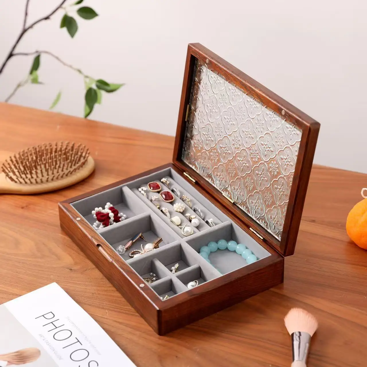 

Mutihome 2026 Japanese Style Quiet North American Oak Ring Box Pearl Box Jewelry Storage Box Jewelry Box Galss Jewelry Box