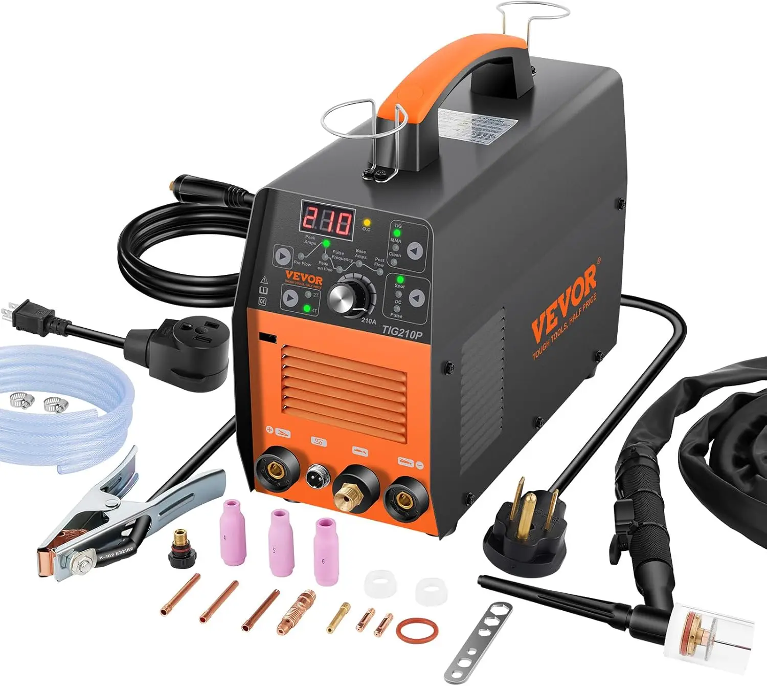 TIG Welder 210Amp, 3 in 1 Welder, 110/220V Dual Voltage HF/Stick/Clean Welding Machine with Pulse, IGBT Inverter & Torch