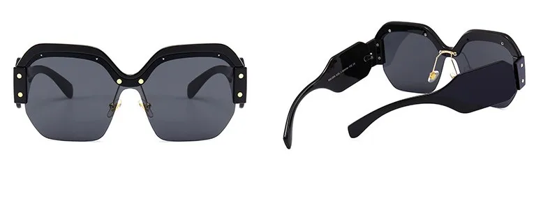45341 Lady Trend Quadratische Halbrahmen-Sonnenbrille, große Größe, Cat-Eye-Nieten-Schutzbrille, Designer-Sonnenschutz mit Farbverlauf und Spiegel – Detail 4