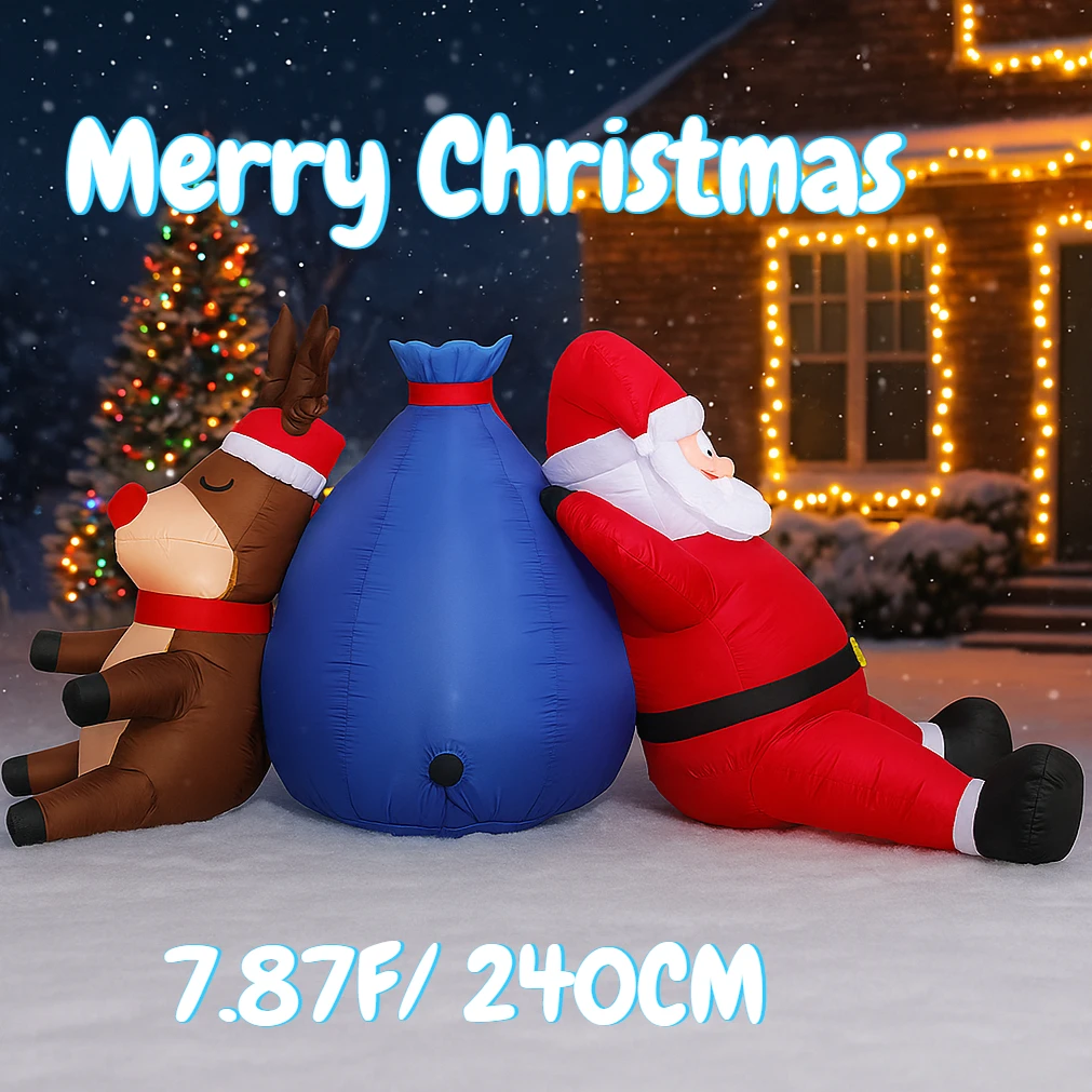 7.87FT لعبة قابلة للنفخ سانتا كلوز الرنة شنطة هدايا مع أضواء LED هدية احتفالية عيد الميلاد الديكور لمستلزمات الفناء زخرفة المنزل