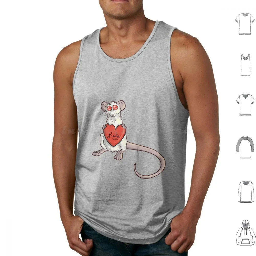 Heart Rat Tank Tops Print Cotton Rats Rat Heart Heart Rat Pink Eyed White Rat Cute Cartoon Rat Fancy Fancy Rat Fancy