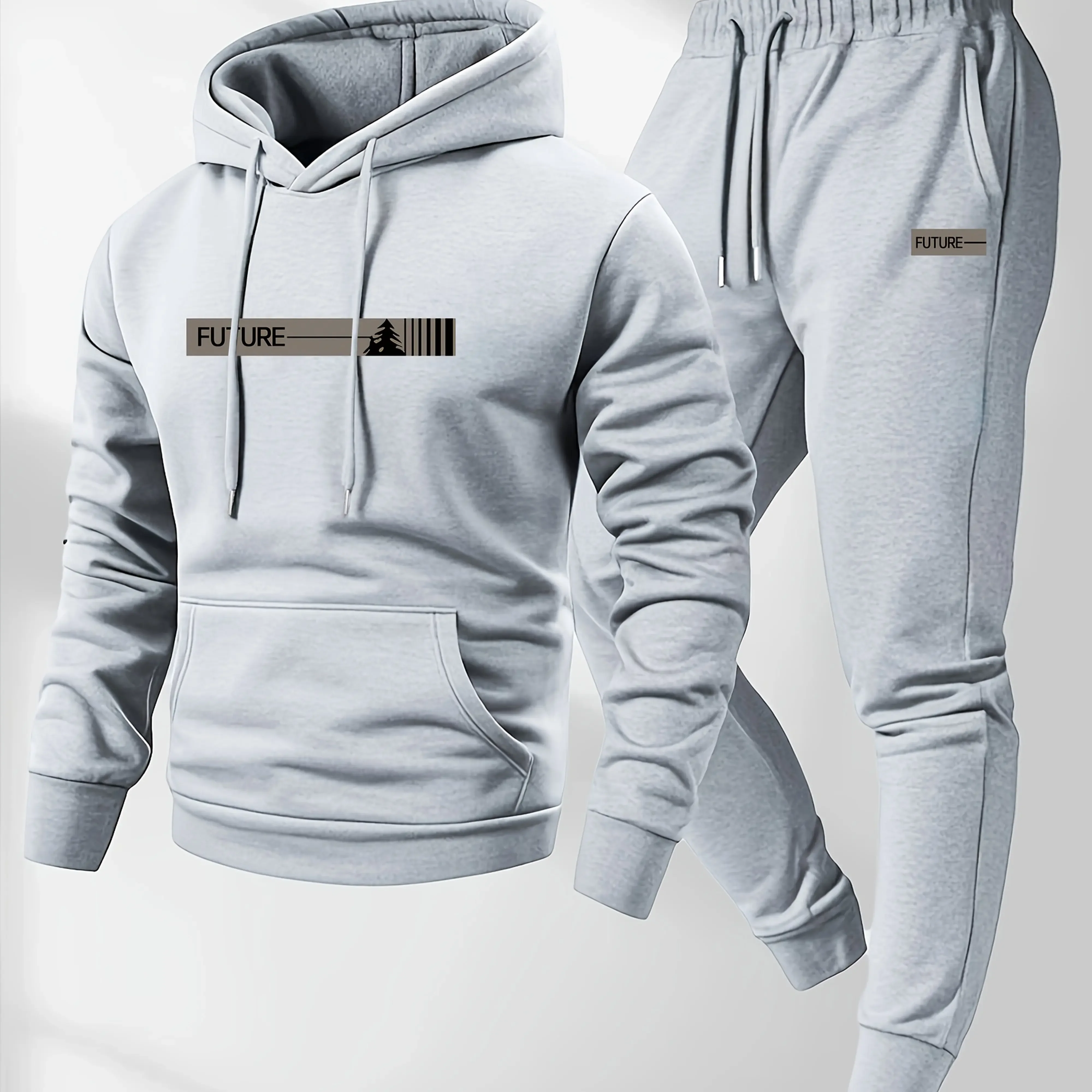

New Men's Two-Piece Casual Long-Sleeve Hooded Sweatshirt and Jogger Pants Set, Suitable for Autumn and Winter Sports Set