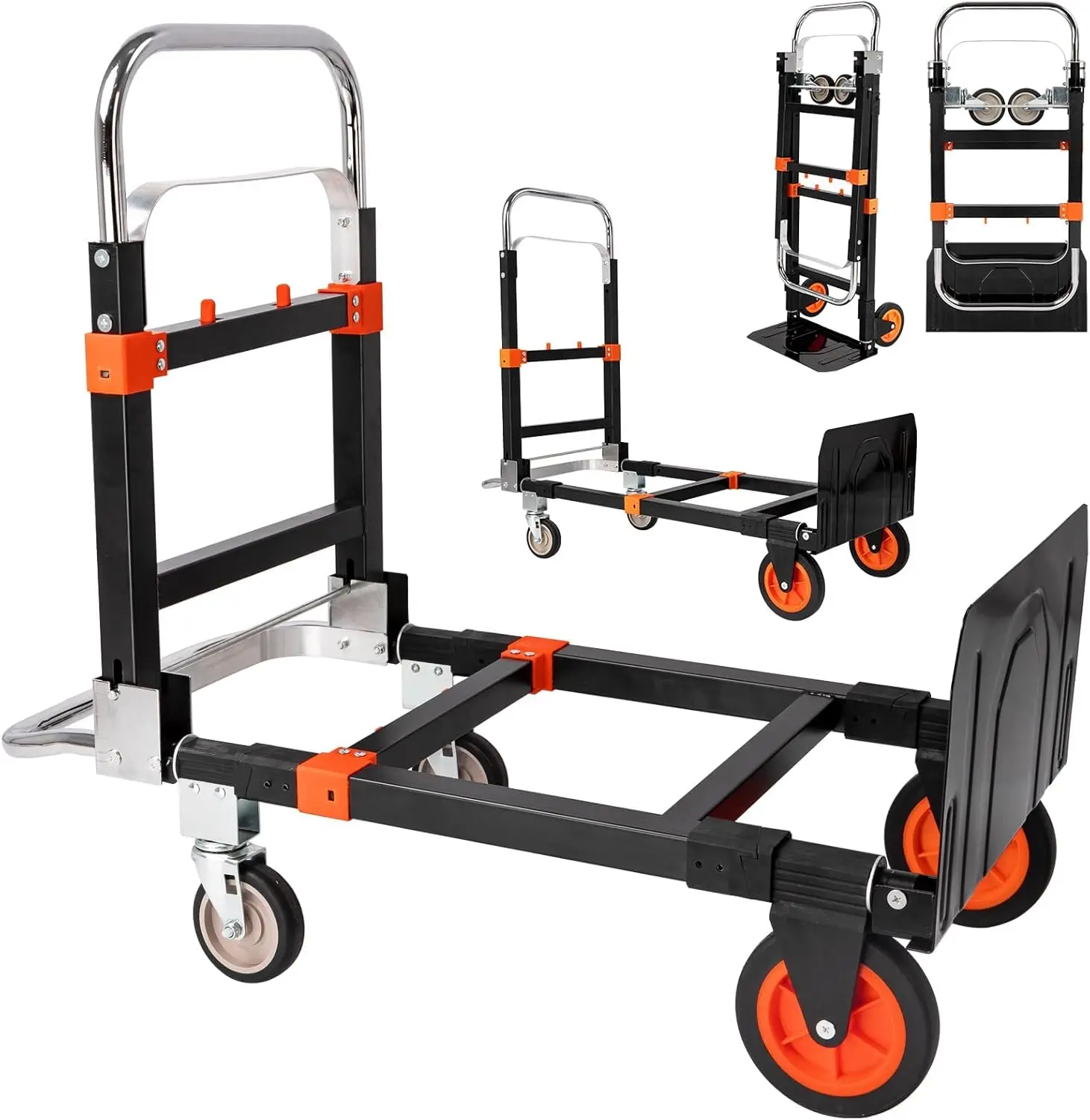 

3-in-1 Folding Hand Truck, 660 lbs Capacity with Universal Wheels and Straps for Warehouse Use