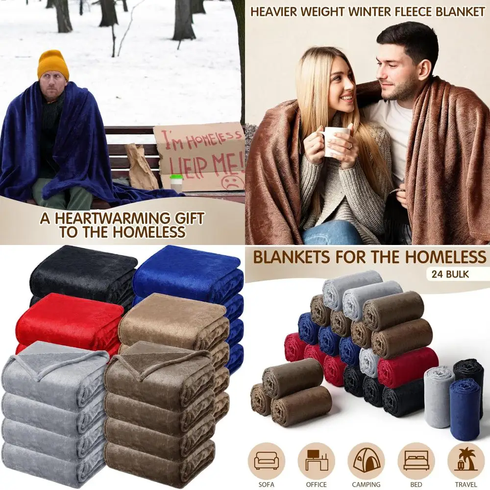 

24 Pack Soft Flannel Fleece Blankets for Donations, Cozy Throws for Home, Outdoor, and Gifts (Colorful)