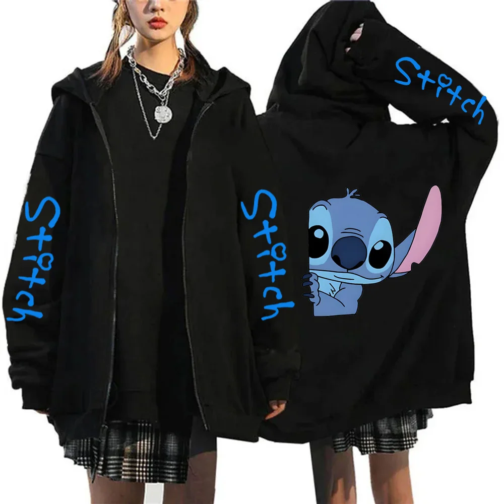 

Men's and women's Lilo Stitch hooded jackets, cartoon Gothic streetwear, Bonita Harajuku anime women's zippered sweaters