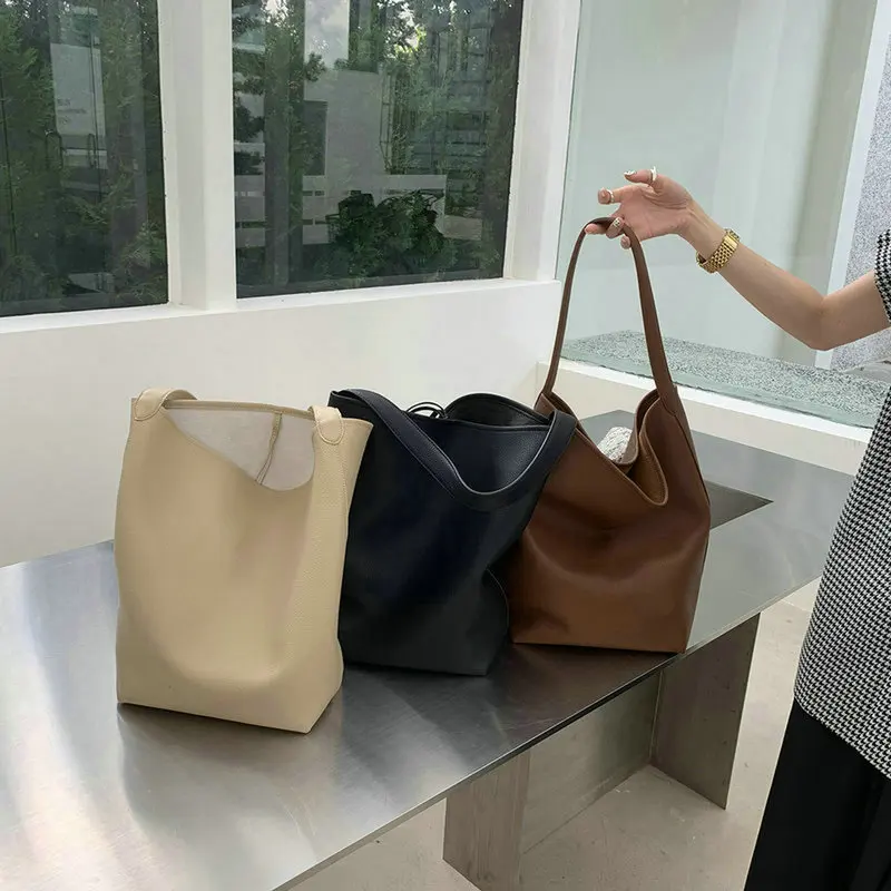 

Luxury Designer Genuine Leather Bucket Bag Fashionable Handbag for Women New Large Underarm Bag Soft Leather Ladies Shoulder Bag