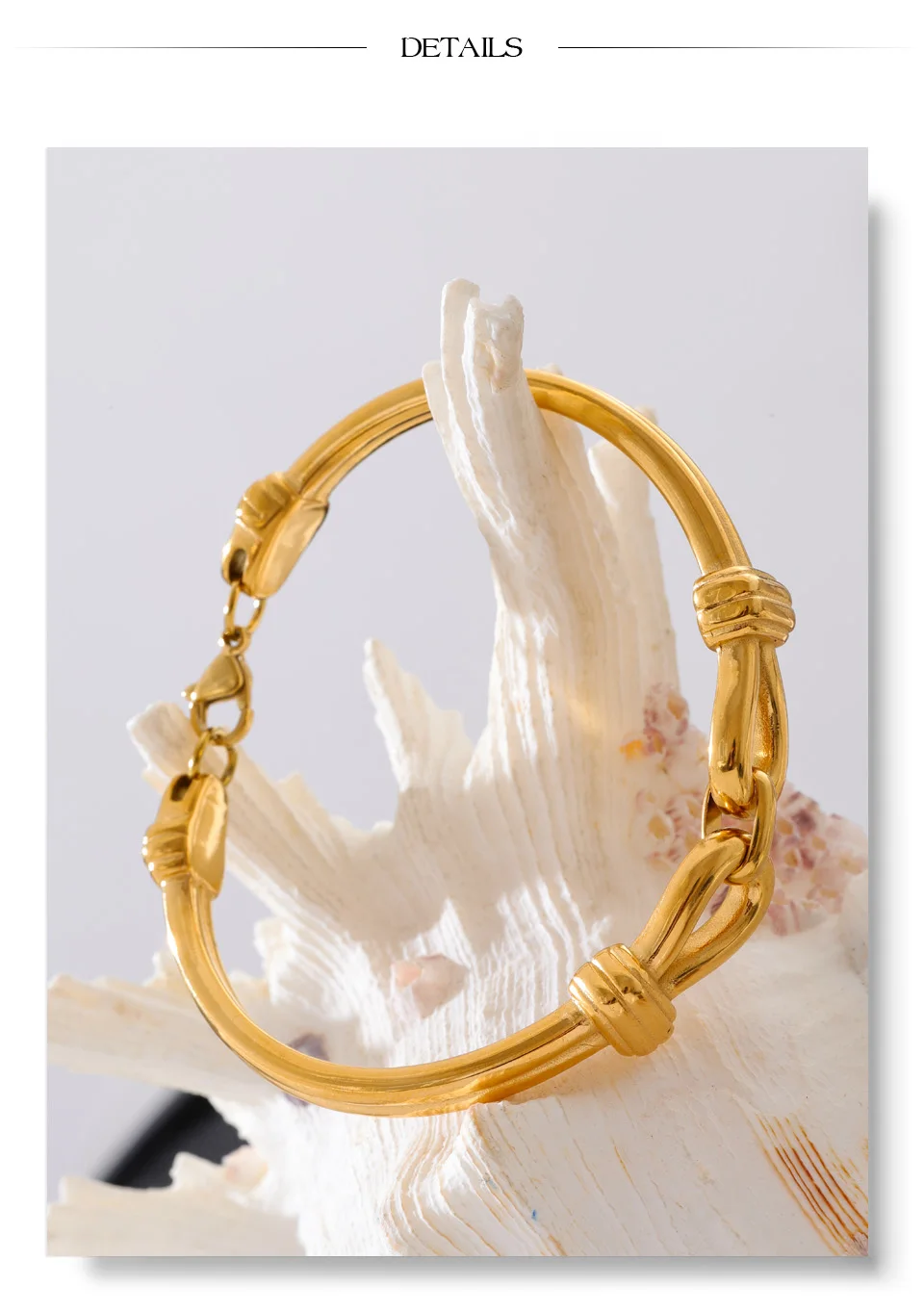 Yhpup Markantes Edelstahl-Armband mit Metallstruktur und Knoten, wasserdicht, 18 Karat golden, PVD-beschichtet, hochwertiger Schmuck, Geschenk – Detail 5