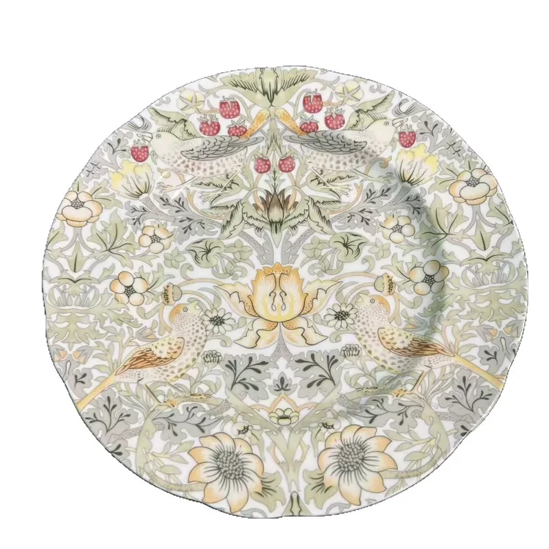 European Style 9 Inch Bone China Dinner Plates Set of 4 Deep Flower Vegetable Western Food Plate Light Luxury