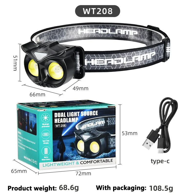 LiitoKala-Small Owl Headlamp, LH-208 209, Can Place 1.2V, 1.5V, AAA Outdoor Climbing Mountain Head Wearing Lamp