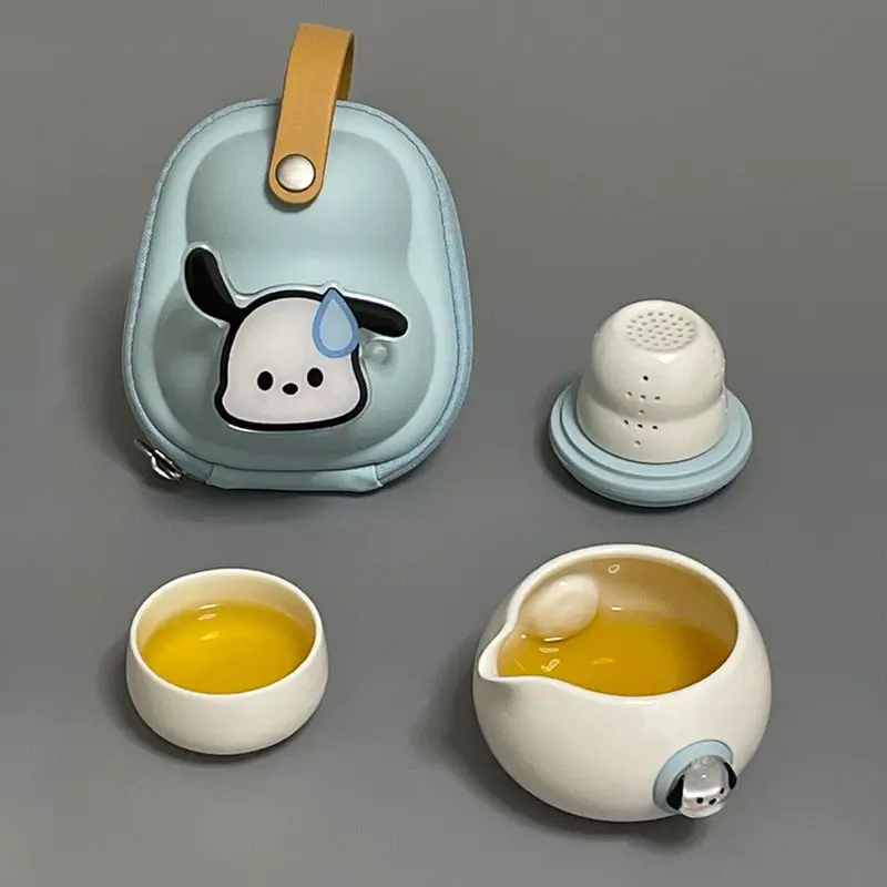 Hot Kawaii Ceramics Tea Set DIY Hello Kitty 3D stickers Cartoon Travel Portable Teapot Suit Cute Fashion Home Office Supplies