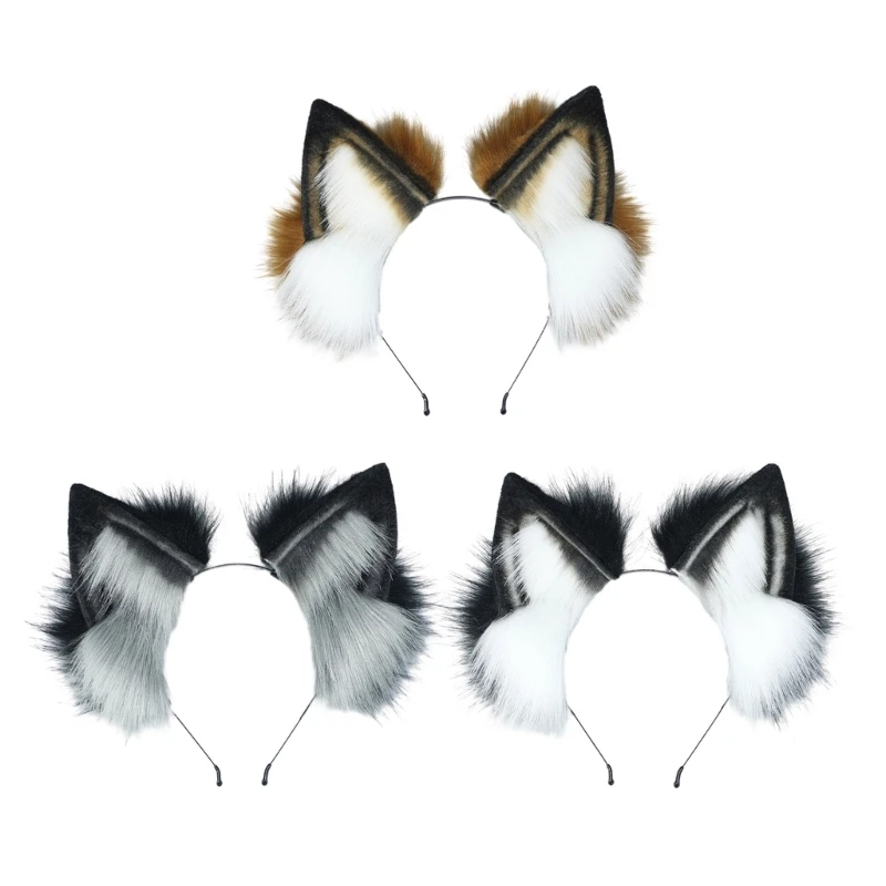 

Adult Teens Halloween Foxes Ear Shape Headband Plush Hair Hoop Makeup Live Broadcast Cosplay Party Headpieces