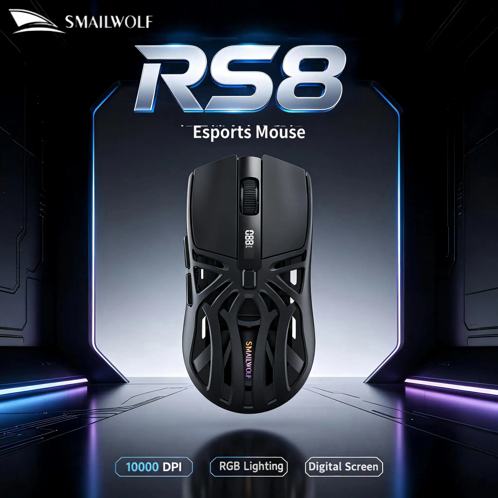 SMAILWOLF RS8 E-Sports Wireless Gaming Mouse Three-Mode  PAW3311 1K  Spider Shape 10000DPI Digital Screen Display RGB Lighting