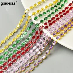 Horse Eye Zircon Chain,Sparkling Decorative Crystal Trim, Rhinestone Strip, DIY Clothes Accessories, Pink, Red, Green, Purple