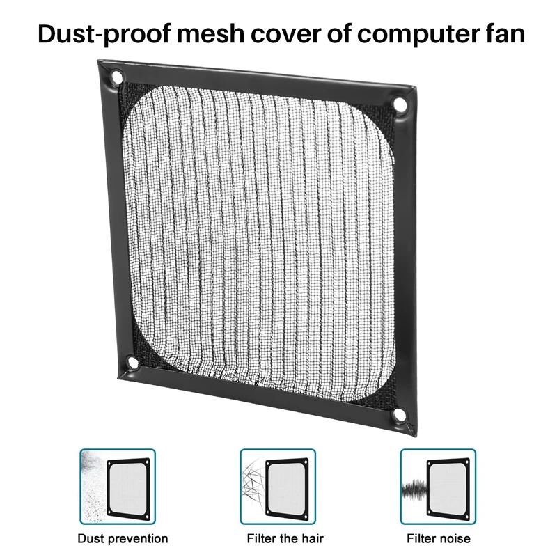 4Pack 120mm Computer Fan Filter Grills Stainless Steel Wire Mesh,Aluminum Alloy Ventilation Mesh Dust Filter Grill,Black