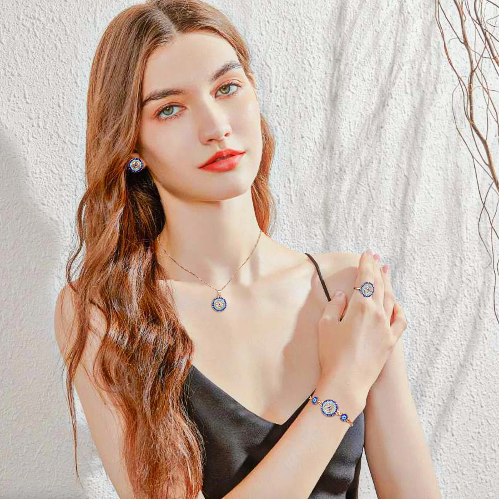 

Turkish Blue Eye Necklace Earrings Bracelet Set Premium Alloy Durable Beautiful Design Jewelry Kit for Women Gifts