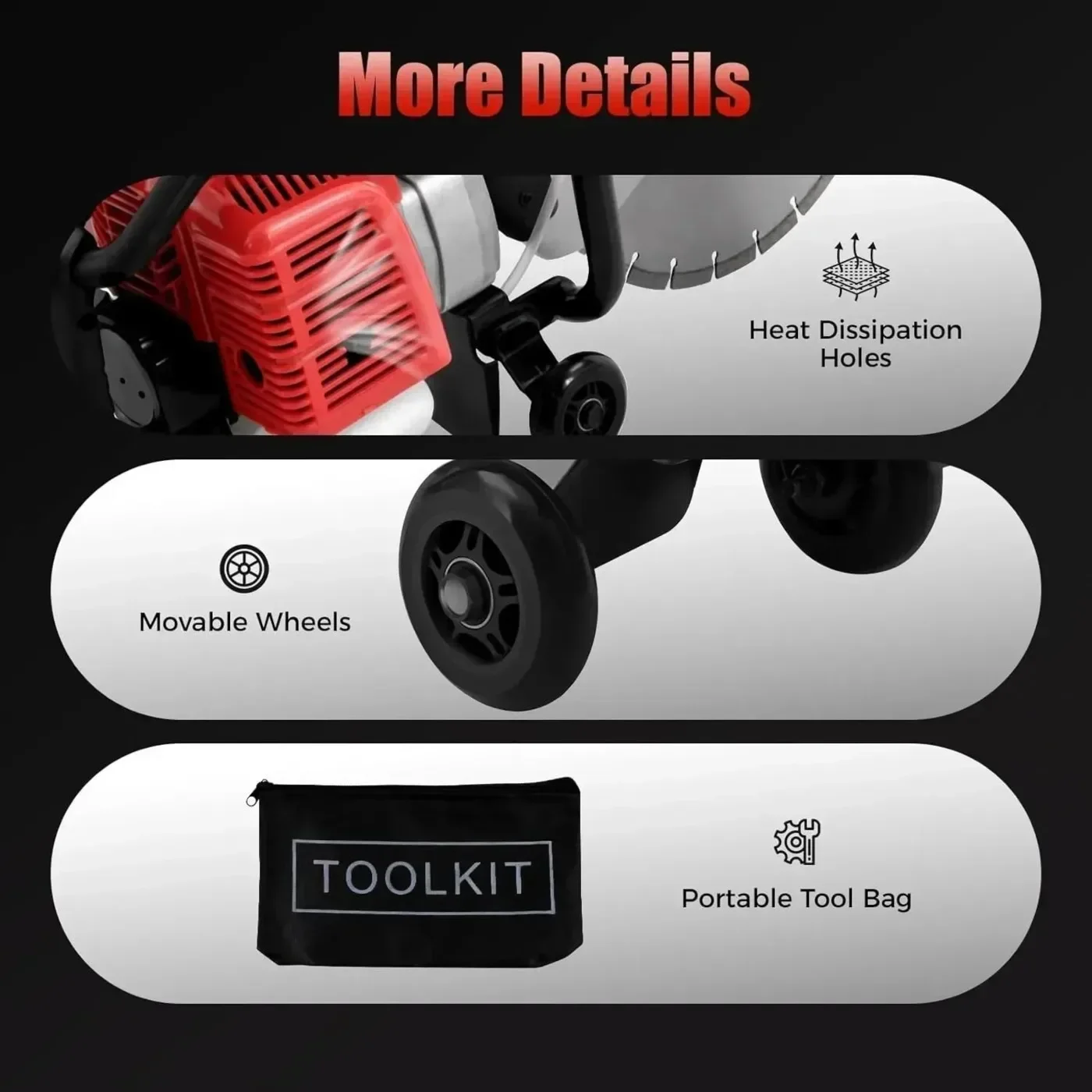 Scie à béton à gaz, 2 temps 52CC, lame de machine de découpe à double usage humide et sec pour maçonnerie du ciment, coupe électrique 1400W