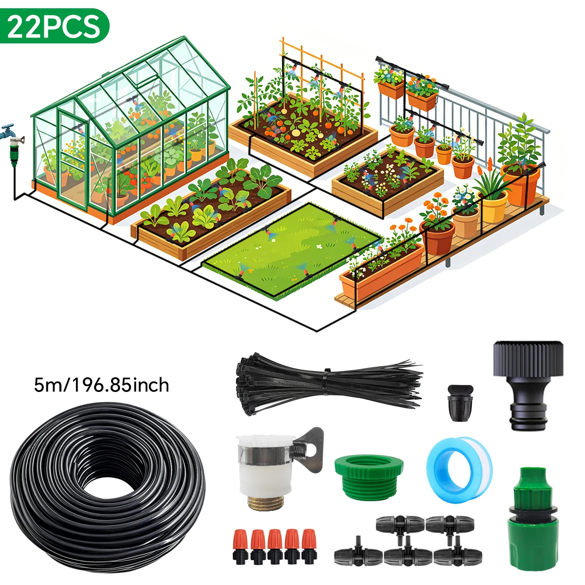 Smart Garden Greenhouse - نظام ري الحدائق 30-5M، رشاش قابل