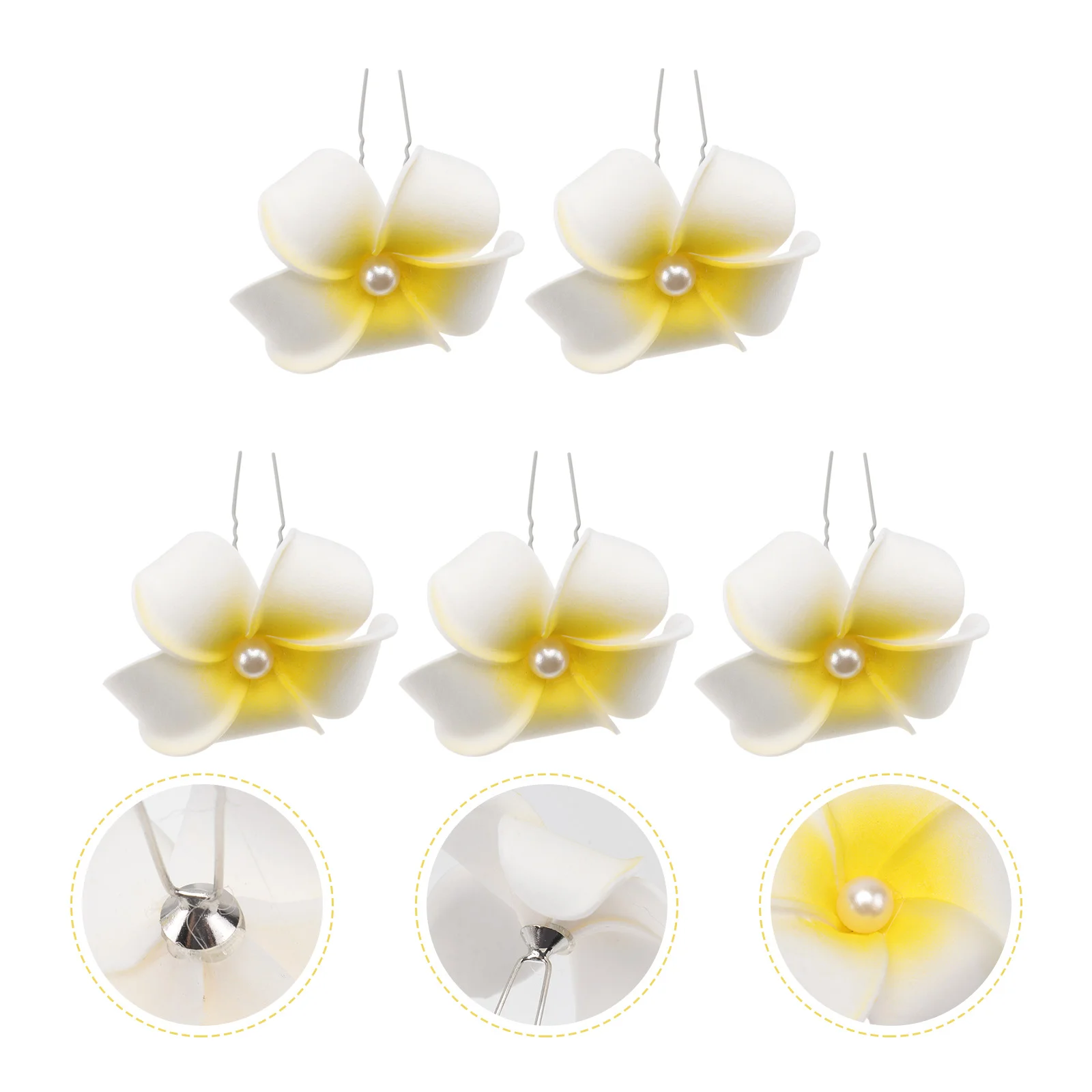 

5 Pcs Bobby Pins for Women Hawaiian Flowers Hair Accessories Bulk Plumeria Clip Yellow Clips Bride